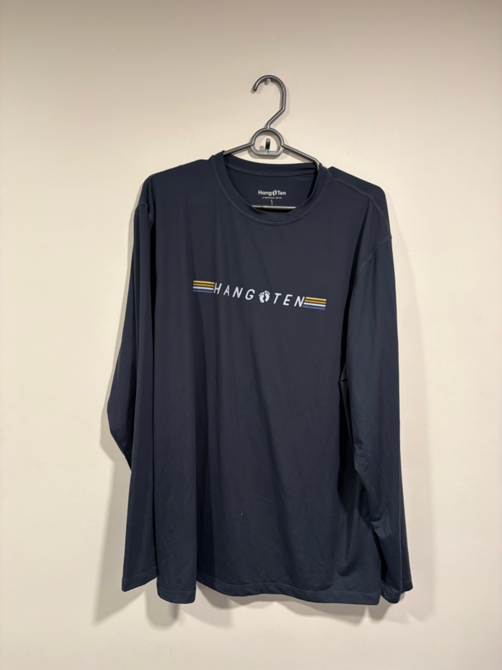Hang Ten Navy Long Sleeve Tee with Yellow & White Chest Stripes